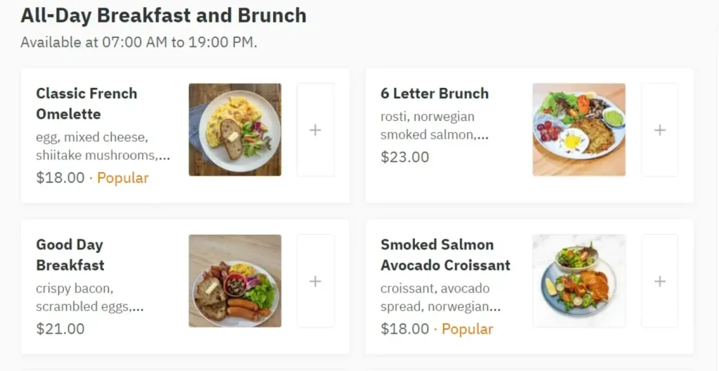 6 LETTER BRUNCH MENU  