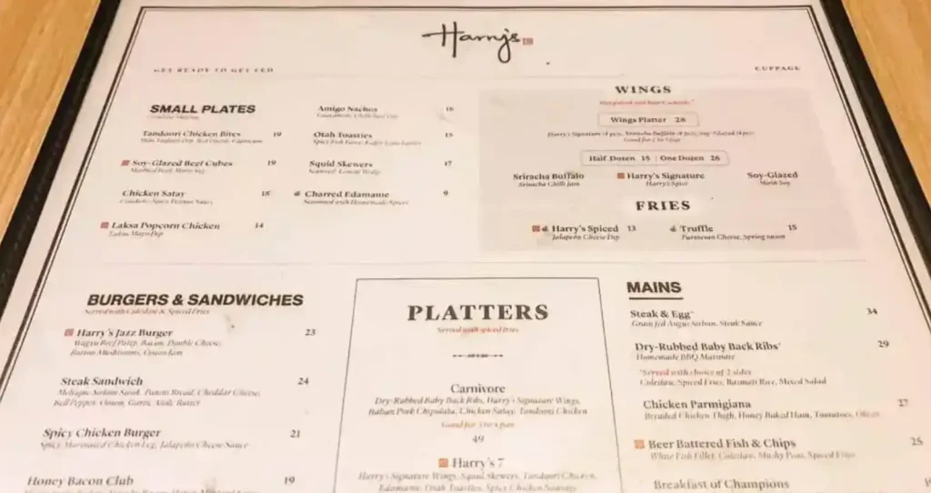 HARRY’S MENU  