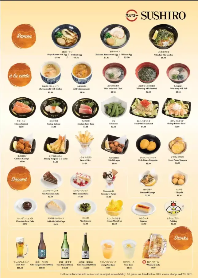 SUSHIRO MENU SINGAPORE